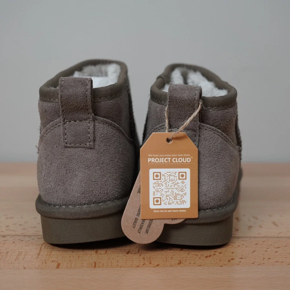 Project Cloud Boot Women 7.5 Grey Genovera Suede Faux Fur Lined Mini Ankle Boot‎
